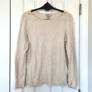 Cream Textured Boat Neck LOFT Sweater, Size L